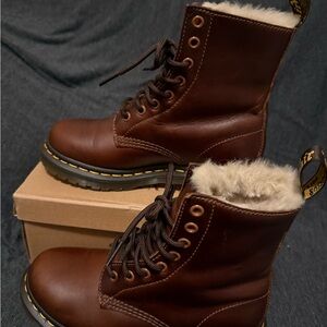Dr. Martens Dark Brown Leather Boots with Fur